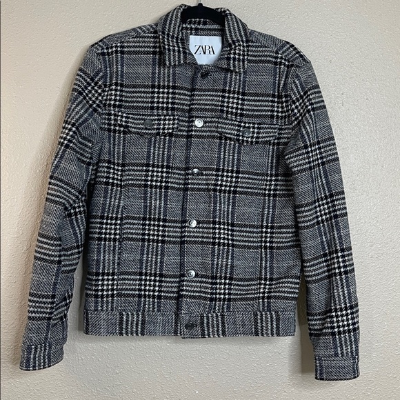 Zara Jackets & Blazers - Zara Women’s Plaid Wool-Blend Button Up Jacket Black Gray Check Size Small
